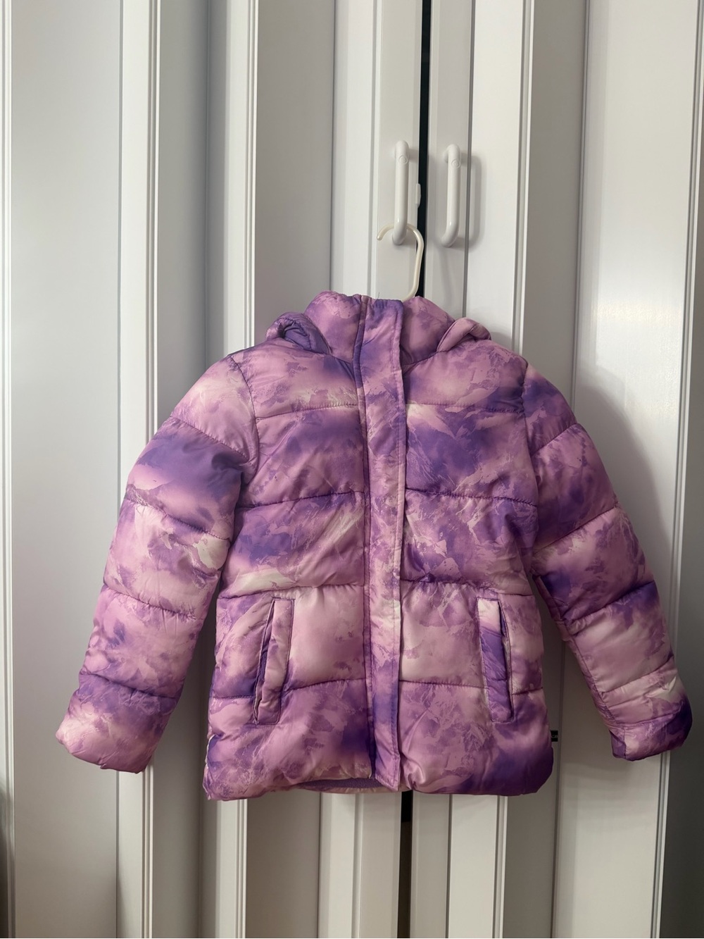 Kids' Hooded Tie-Dye Purple Puffer Jacket